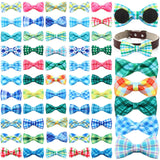 Silkfly 60 Pcs Summer Plaid Dog Collar Bow Ties Bulk Dog Bowtie Holiday Pet Accessories Puppy Bows Detachable Collar Charms for Small Medium Large Pets Cat Grooming Supplies Costume