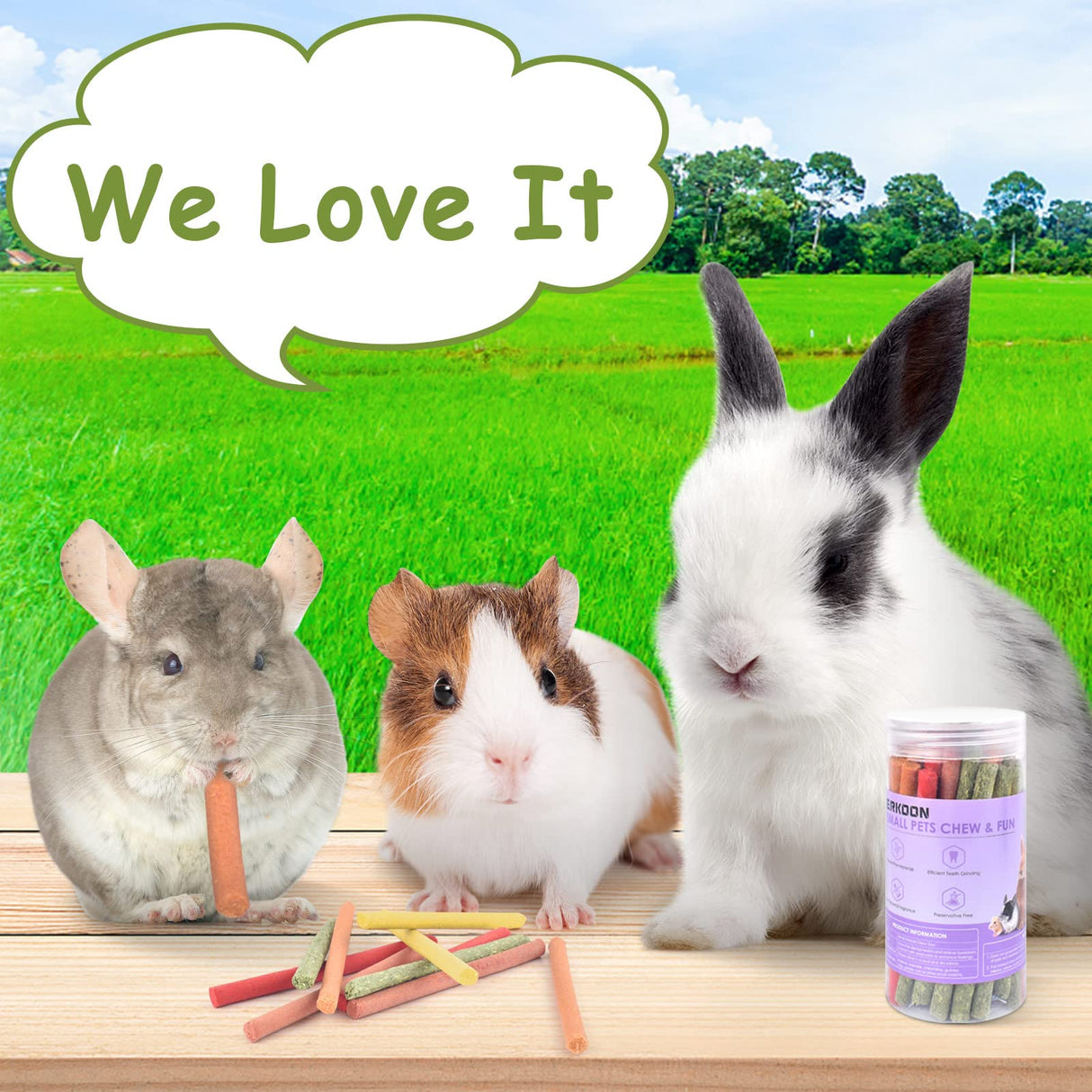 ERKOON 80Pcs Rabbit Timothy Hay Sticks, Five Flavors：PurplePotato/TimothyHay/Pumpkin/Strawberry/Carrot，Suitable Guinea Pig, Hamste, Gerbil, Chinchilla Treats, Chew Toys for Teeth for Bunnies ﻿