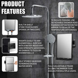 LFOYOU Shower Mirror for Shaving & Washing Your Face with a Squeegee - Built-in Two Razor Holder, 360°Rotation Adjustable Shaving Bathroom Mirror - Easy Install, Home Shower Accessory(Not Fogless)