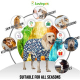 LovinPet Giant Dog Pajamas, Jellyfish and Starfish Deep Sea Print, Clothes for Dogs, Lightweight Pullover Large Puppy Pajamas, Large Breed Full Coverage Dog Jammies, Pet PJ's, 2XL