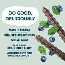 Load image into Gallery viewer, Shameless Pets Blueberry &amp; Mint Dental Chews for Dogs, 32 Chews - Natural Dog Teeth Cleaning Treats with Fresh Breath Benefits | Grain-Free Dental Sticks for Small, Medium &amp; Large Dogs
