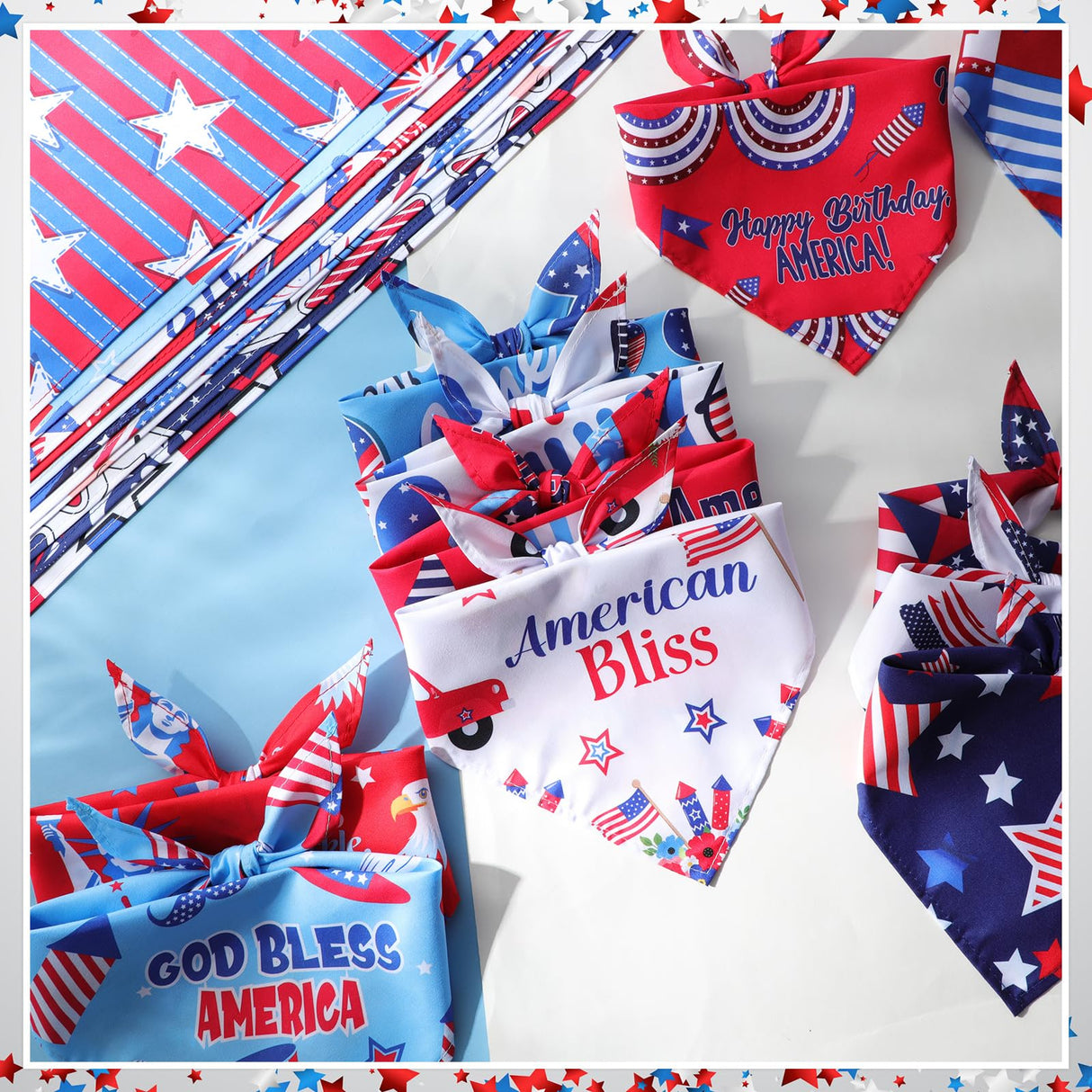 Chunful 100 Pcs 4th of July Dog Bandana Bulk Patriotic Dog Bandana American Flag Scarf Triangle Bibs Washable Puppy Kerchief Adjustable Grooming Supplies for Small Medium Large Dog Cat Accessory