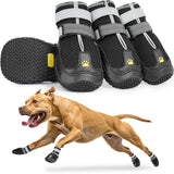 LUCKYPAW Dog Shoes for Large Medium Dogs, Breathable Dog Boots for Hot Pavement, Paw Protectors for Summer Walking Hiking Winter Snow Outdoor, Non Slip Reflective Booties for Hardwood Floor (Black, 4)