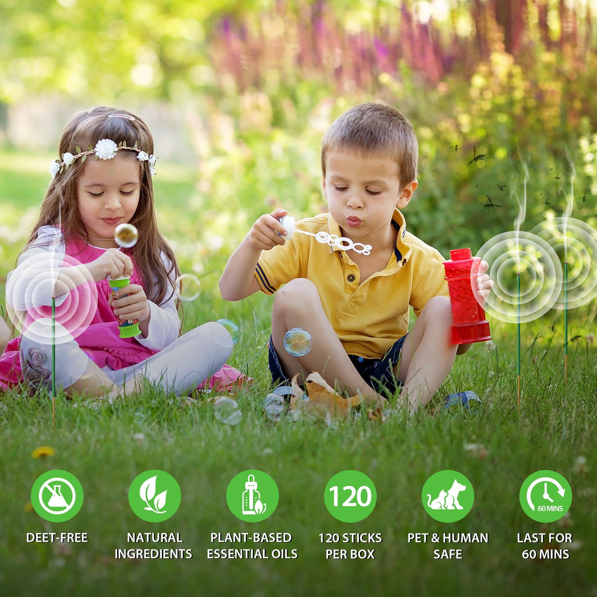 BugBai Mosquito Repellent Outdoor Patio 120 PCS, Citronella Oil Mosquito Incense Sticks Indoor Home Pet Family Safe, Natural Plant-Based Bug Insect Barrier for Yard Garden Lawn Camping Fishing