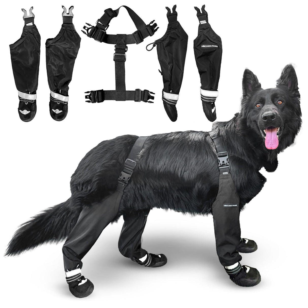 Hokkaido Paws Suspender Boots – Kuma Series, Durable, Waterproof Dog Boots, Non-Slip Rubber Soles, Adjustable Buckles, Straps & Zippers, Protect Paws from Rain, Snow, Rocks & Hot Pavement XS–2XL (XL)