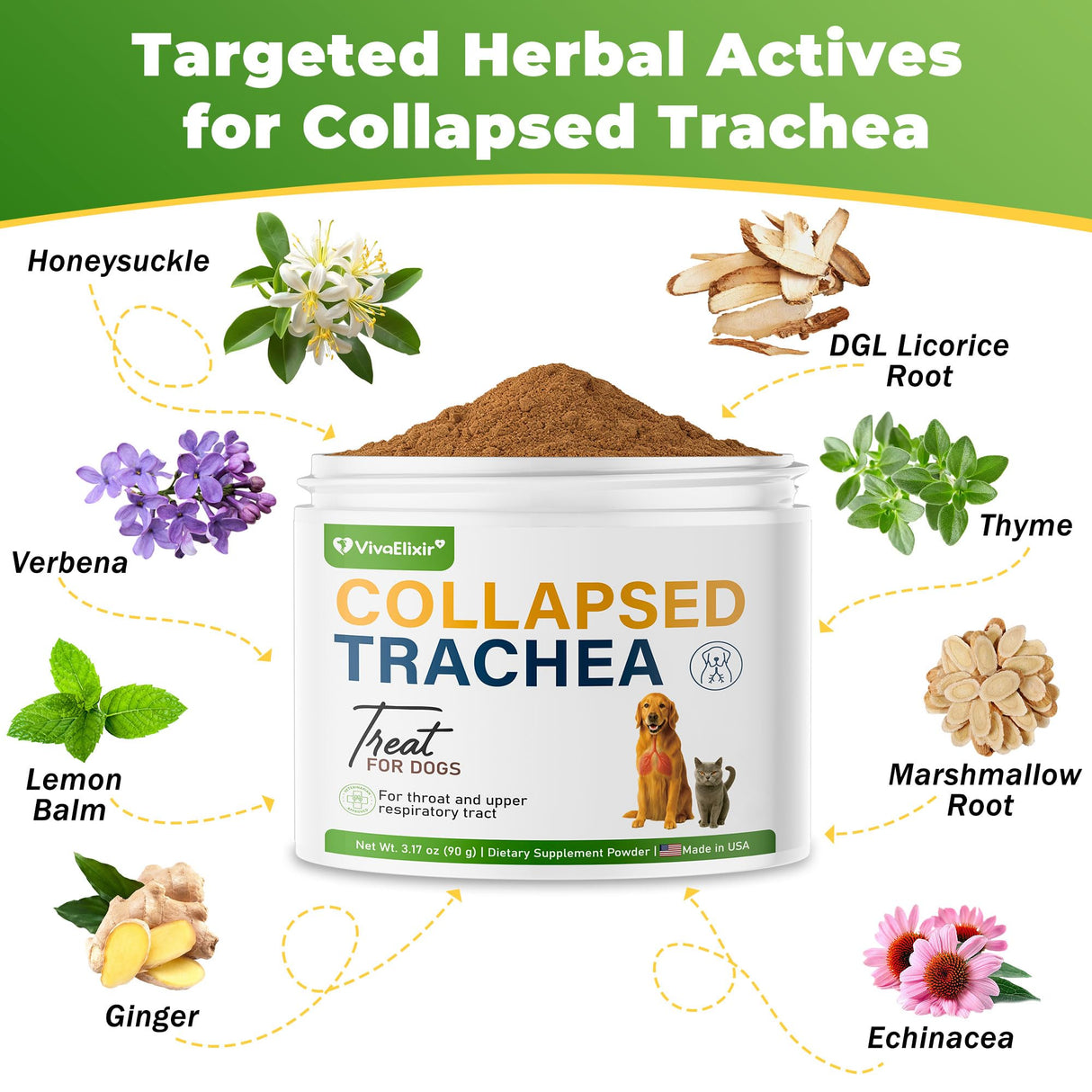 Dog Cough Powder–Relieves Cough, wheezing, tracheal Collapse, and Throat Irritation–Respiratory Health–Immune Support for Dogs in Kennel or Seasonal Challenges–All-Natural Herbal + Vitamin Blend–90g