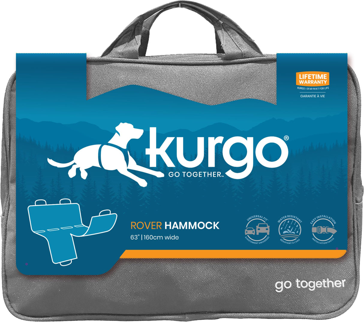 Kurgo Rover Dog Hammock Car Seat Cover for Pets, Pet Seat Cover, Car Hammocks for Dogs, Water-Resistant, 55" Wide for Cars and SUVs, Gray