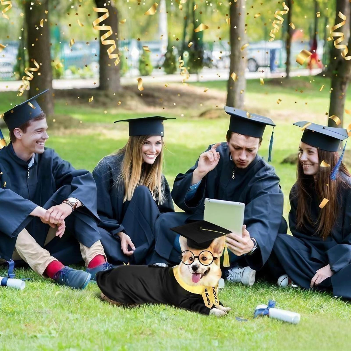 Dog Cat Graduation Costume Set 5Pcs Pet Graduation Gown Stole Puppy Grad Cap Lensless Glasses DIY Letter Stickers for Christmas Halloween Holiday (Noble Purple, Small)