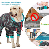 LovinPet Large Breed Dog Onesie Pajamas - UV & Wound Care, Dog Anxiety Relief, Dog Jammies, Reflective Stripe, Butterflies and Rings Black/Green Print, Post Surgery Pet PJ's /3XL