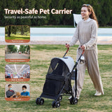 TerraPede Lightweight 10 lbs Foldable Pet Stroller for Small Dogs & Cats, Easy-Fold Compact, with Adjustable Sun Canopy, Cup Holder, Breathable Mesh, Pad & Storage Bag, Holds 33 lbs, Dark Black