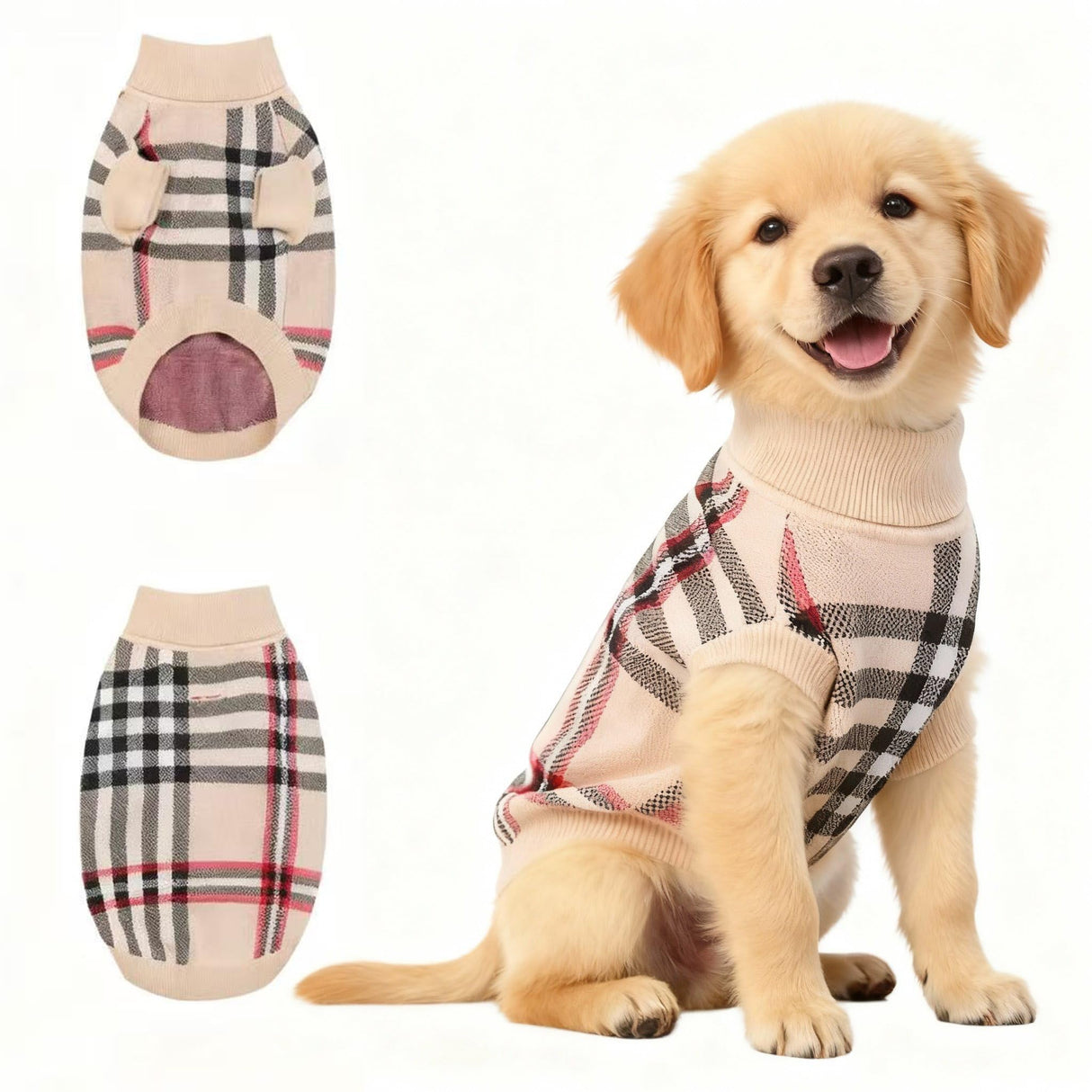 Small/Medium Dog Sweater, Warm Dog Winter Coat w/Sleeves, Comfortable High Neck & Leash Hole, Premium Dog Clothes for Golden Retriever-Best for Holidays, Daily Walks XXL Apricot