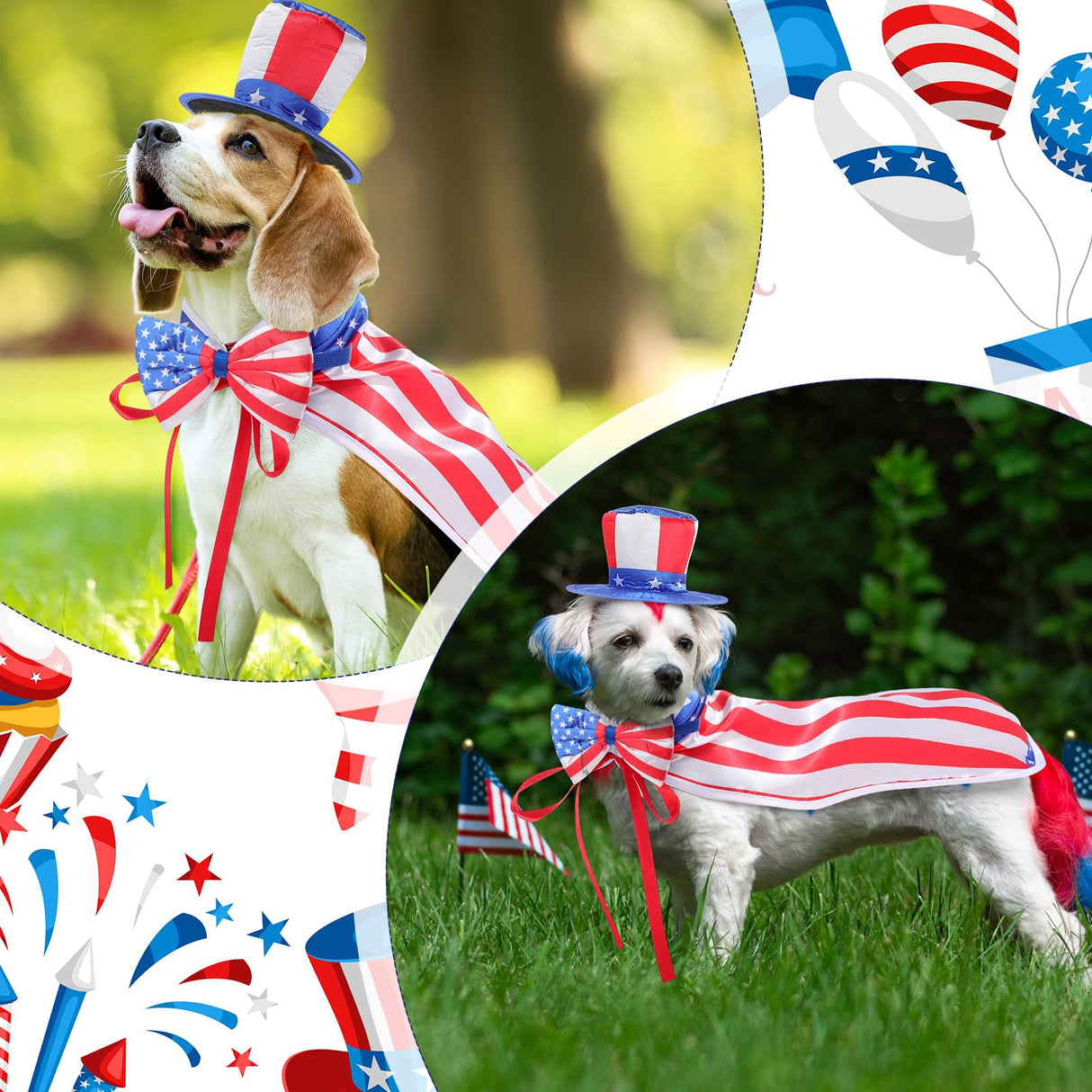 JaGely 3 Pcs 4th of July Dog Outfit Memorial Day Dog Costume Set Includes Top Hat, American Flag Bow Tie Collar and Cape Patriotic Pet Outfit for Dogs Cats Puppy Kitten(S,Classic)