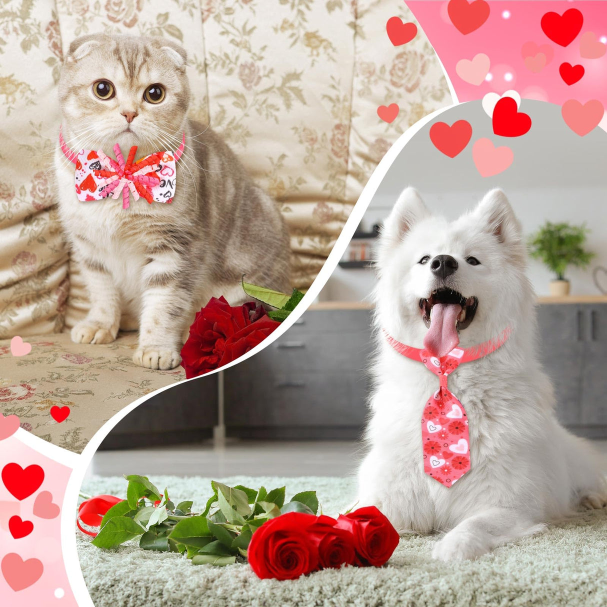 Huhumy 100 Pcs Valentine's Day Dog Bow Tie Collar Bulk Valentine's Day Dog Bow Tie Adjustable Heart Puppy Neckties Collars for Small Medium Pet Grooming Accessories Puppy Supply