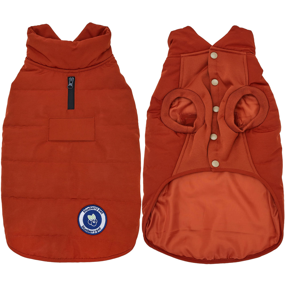 Blueberry Pet Cozy & Comfy Windproof Waterproof Quilted Dog Coat, Rusty Orange Winter Jacket for Medium Dogs, 20" Back Length, Warm Snowsuit-Style Outfit