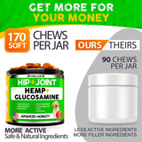 Hemp Hip and Joint Supplement for Dogs - Glucosamine for Dogs - 170 Dog Joint Pain Relief Treats - Chondroitin, Hemp Oil, MSM - Mobility & Flexibility Support - Advanced Care Health - Made in USA