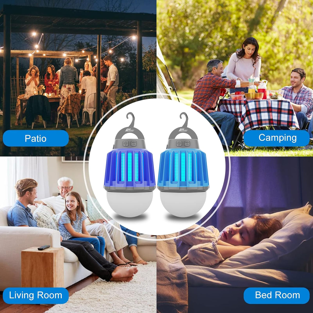 Wisely Bug Zapper Outdoor/Indoor Electric, USB-C Rechargeable Mosquito Killer Lantern Lamp, Portable Insect Electronic Zapper Indoor Trap, with LED Light 2PK