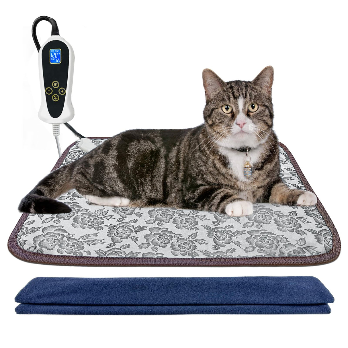 RC SLL Cat Heating Pad, (18×18 in) Pet Heating Pad for Cats Puppy Heated Dogs Blanket with Timer(1-24H),Waterproof Heated Cat Blanket with Chew Resistant Steel Cord