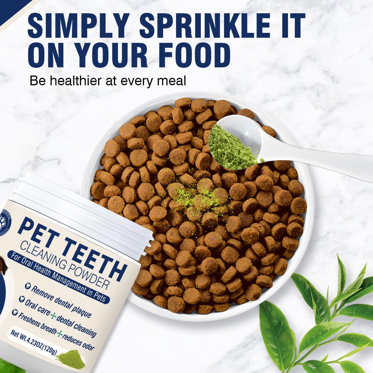 Dental Powder for Dogs Dog Teeth Cleaning Products Dog Tooth Cleaning Powder with Probiotics for Dogs Bad Breath Treatment Plaque and Tartar for Small Medium and Large Pet Dental Cleaner 120 Grams