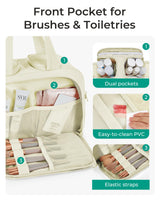 BAGSMART Travel Toiletry Bag, Crush Toiletry Bag for Women, Wide-open Puffy Toiletry Bags for Traveling, Large Travel Cosmetic Makeup Bag Organizer for Accessories,Toiletrie, Beige