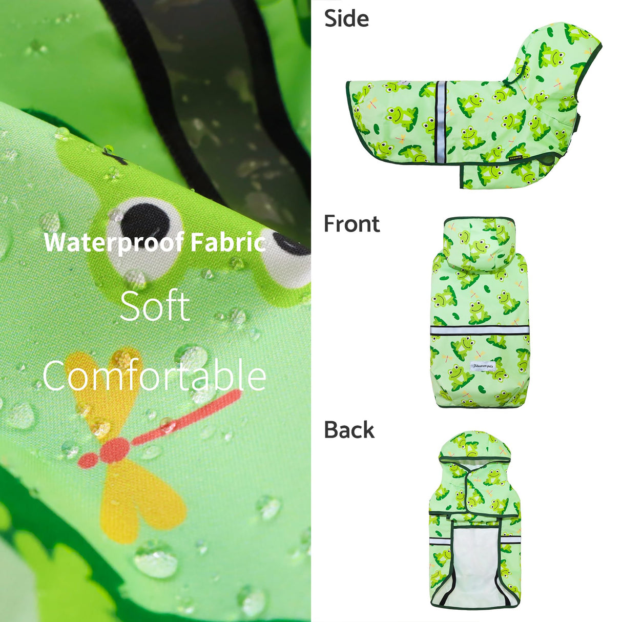 Fitwarm Funny Frog Dog Raincoat with Hood, Waterproof Rain Jacket for Small Dogs Boy Girl, Reflective Pet Poncho with Harness Hole, Packable, Adjustable, Green, XXL