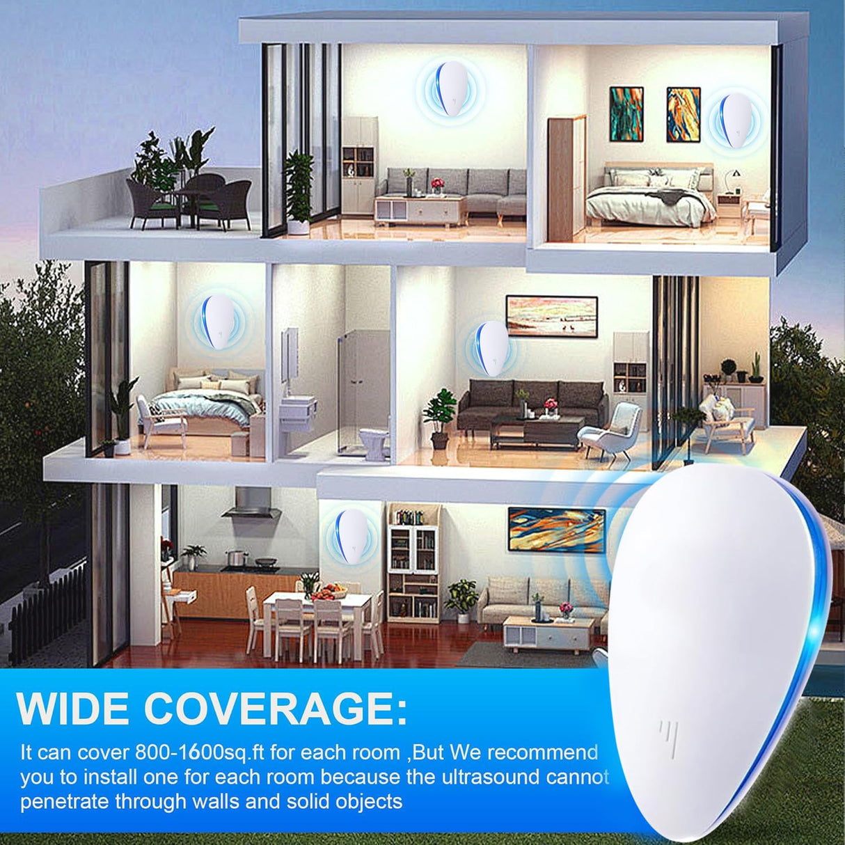 (2026 Upgraded) Ultrasonic Insect & Pest Indoor Repeller, Plug-in Pest Control Electronic Repellent for Rodent, Mouse, Mice, Rats, Roaches, Bugs, Ants, Spiders, Mosquitoes, for Home, Warehouse 6 Pack
