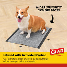 Load image into Gallery viewer, Glad for Pets Heavy Duty Activated Carbon Training Pads, 24" x 24" 100ct | Ultra Absorbent Training Pads - Absorbs 50% More Than Standard Pad in Same Size; Heavy Duty Puppy Potty Training Pads
