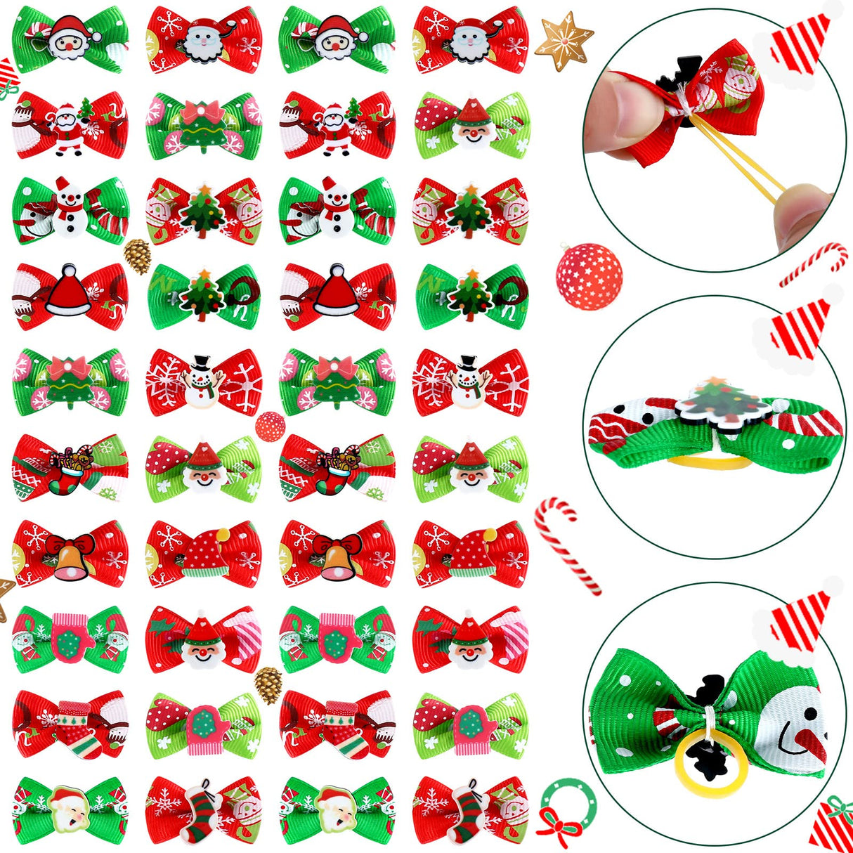 Weewooday 90 Pcs Christmas Dog Hair Bows Xmas Grooming Dog Hair Accessories Bows with Rubber Bands Pet Topknot for Xmas Party Decor Pet Gift