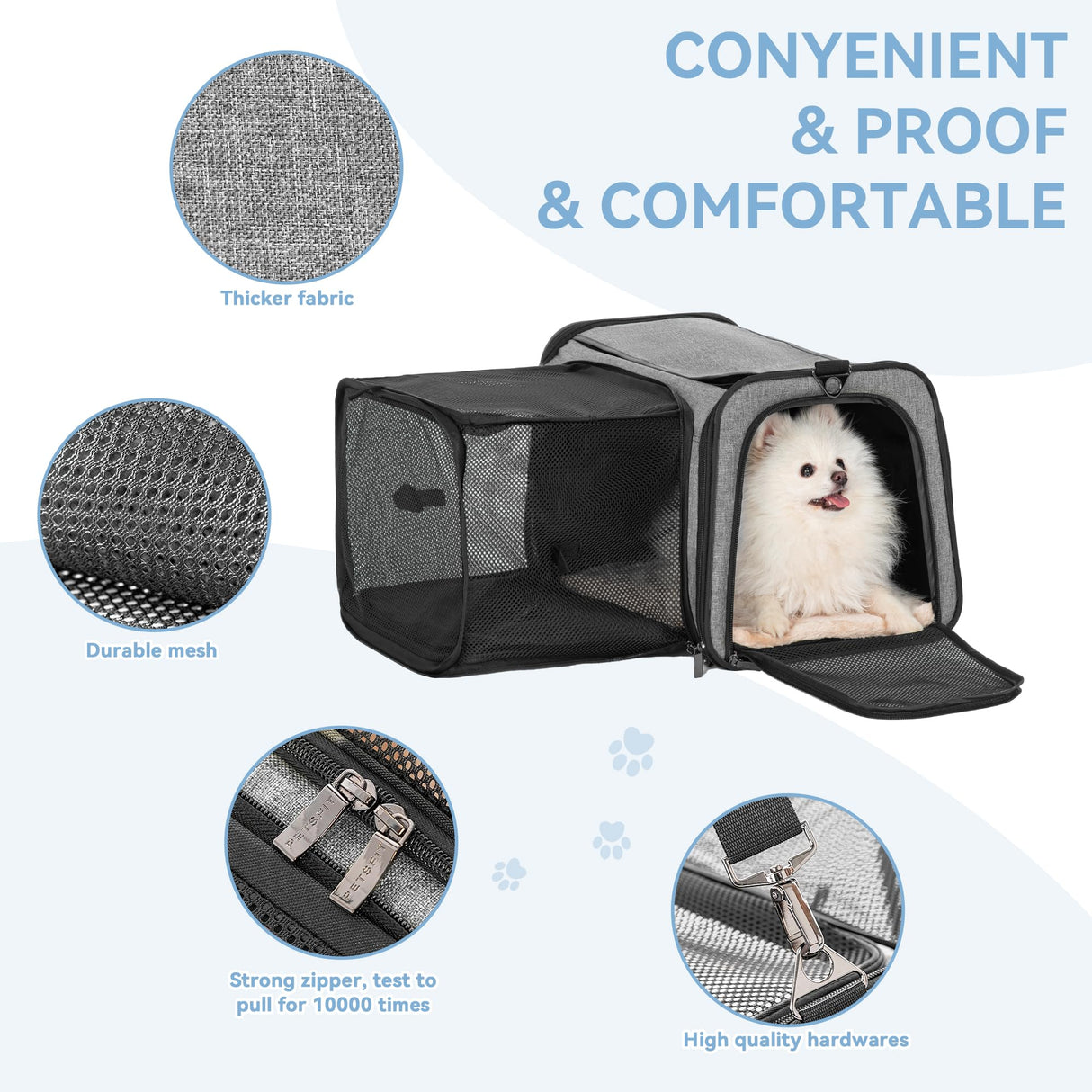 Petsfit 19"X12" X12" Expandable Pet Carrier, Square Expansion Reduces Pet Anxiety, Escape-Proof Self-Locking Zippers, 3 Easy-Access Entrances, for Cats & Small Dogs up to 18 lbs