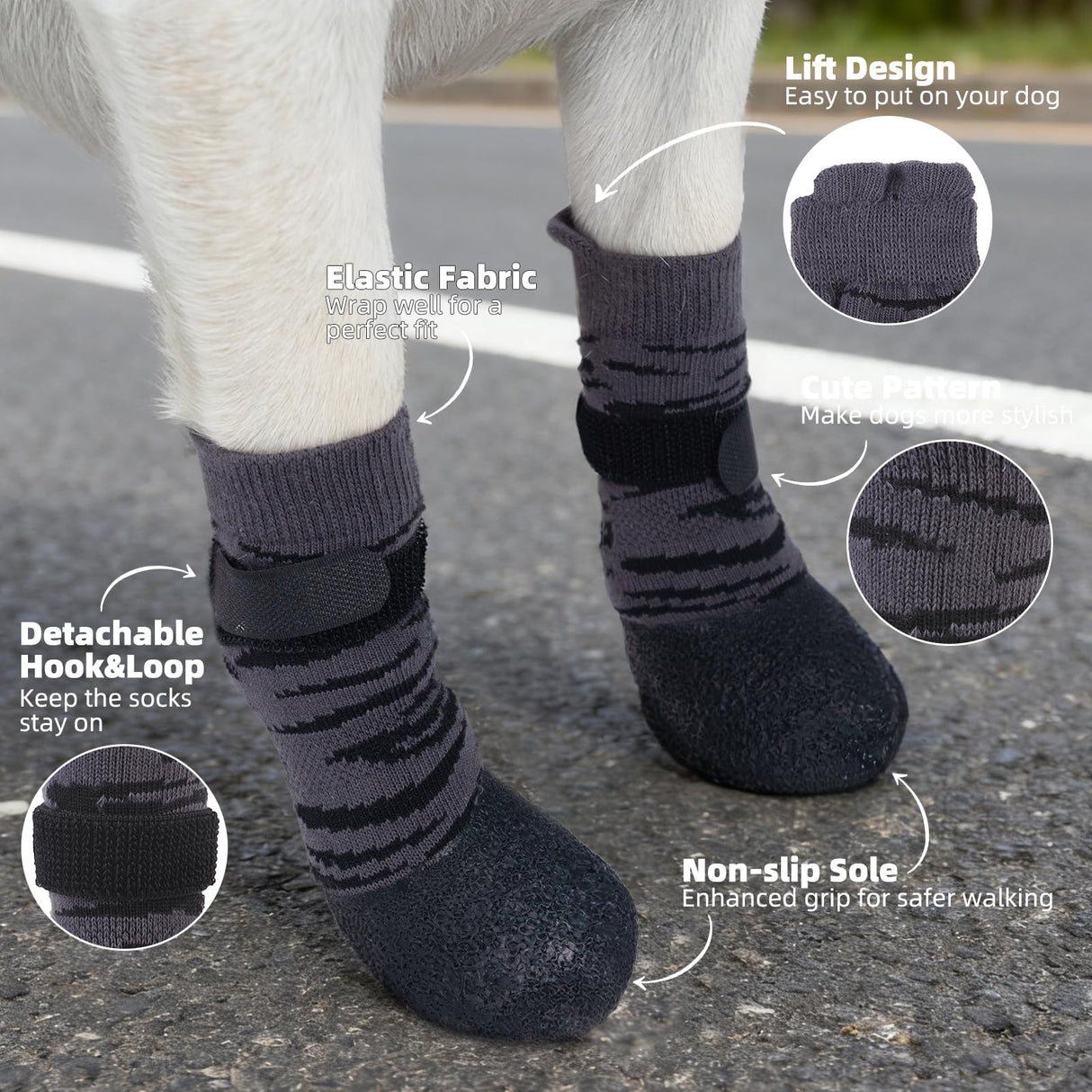 PUPTECK Anti Slip Dogs Shoes for Hot/Cold Pavement, Senior Booties, Rubber Boots & Paw Protectors for Small Medium Large Size Dogs to Prevent Licking, Grippy Socks for Hardwood Floors, Tiger XXL