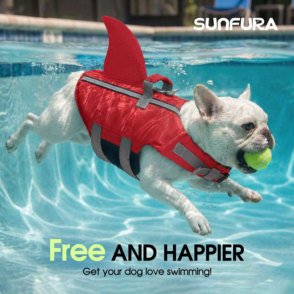 SUNFURA Dog Life Jacket Shark Life Vest for Dogs, Adjustable Swmming Vest with High Buoyancy, Safety Lifesaver with Rescue Handle for French Bulldog Small Medium Breeds, Burgundy XS