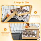 DCIAER Guinea Pig Hideout，Natural Wood Removable Guinea Pig Bed, Small Animal Habitat with Hanging Hammock/Staircase/Cushion, Suitable for Small Animals to Hide, Rest, Play