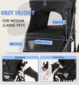 Dec-Mec Dog Stroller for Medium Large Dogs up to 66lbs,Pet Stroller for 2 Small Dogs with Adjustable Handle & Canopy, Foldable,Storage Organizer