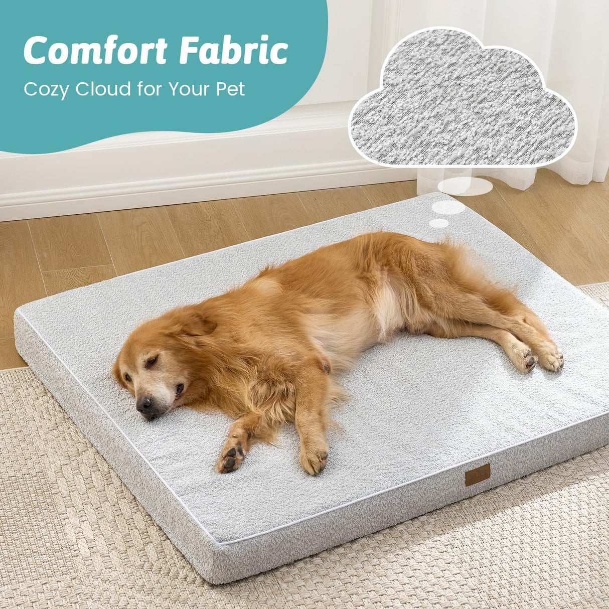 COZY KISS Big Dog Bed for Giant Dogs, Rectangular XXL Orthopedic Dog Beds Extra Large, Foam Anti-Slip Bottom Pet Mat with Washable Removable Cover, Suitable for Pet Up to 150 lbs, 54x44x4 inch, Grey