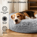 JOLLYVOGUE Calming Dog Bed Medium Size Dog, Anti-Anxiety Donut Medium Pet Bed, 27 inches Fluffy Faux Fur Round Cat Bed (Smoke Grey)