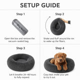 Calming Dog Bed - Fluffy Donut Cuddler for Anxiety Relief, Orthopedic Pet Bed with Non-Slip Bottom, Cozy Round Faux Fur Nest for Dogs and Cats, Plush Crate Mat for Comfort (Dark Grey, Medium)