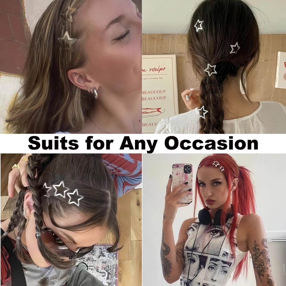 32 PCS 1.22" Star Hair Clips, Y2K Accessories, Non-Slip Metal Snap Silver Barrettes for Kids & Girls & Women kpop Styling