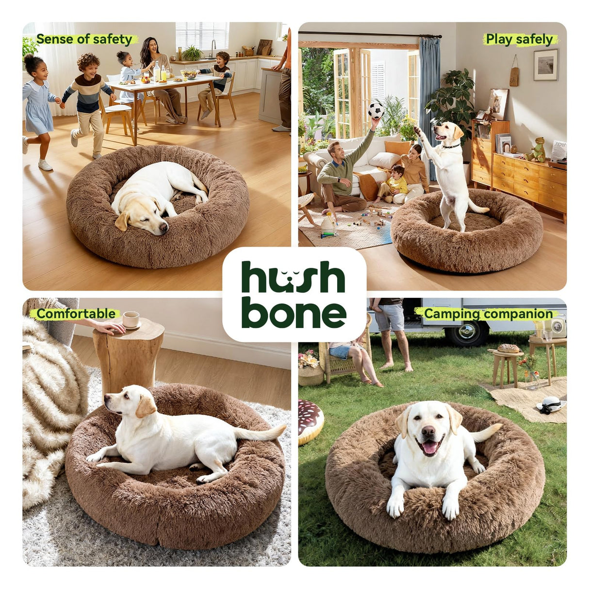 XXXL Orthopedic Dog Bed for Extra Large Dogs with Dount Plush Removable Cover Washable,Giant Circle Lounge Pet Bed Waterproof Foam Cuddler Cooling Gel Sofa for Anxiety Old Fluffy Friends Spine Camel