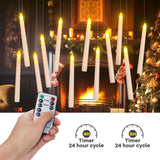 PChero Flameless Candles with Remote Timer, 7.9" Ivory Battery Operated LED Taper Dripless Floating Flickering Candles for Wedding Halloween Thanksgiving Christmas Themed Party Valentines Decorations