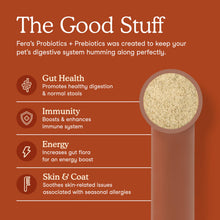 Load image into Gallery viewer, Fera Pets Probiotics for Dogs &amp; Cats with Prebiotics - USDA Organic - Gut Health Powder Supplement with 12 Strains and 5 Billion CFUs - Supports Immunity, Energy and Skin &amp; Coat - 60 Scoops
