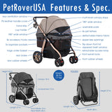 HPZ Pet Rover Titan-HD Premium Super-Sized Dog/Cat/Pet Stroller SUV Travel Carriage/w Access Ramp/100Lbs Capacity/Pumpless Rubber Wheels/Aluminum Frame for Small, Med, Large, XL Pets (Taupe)