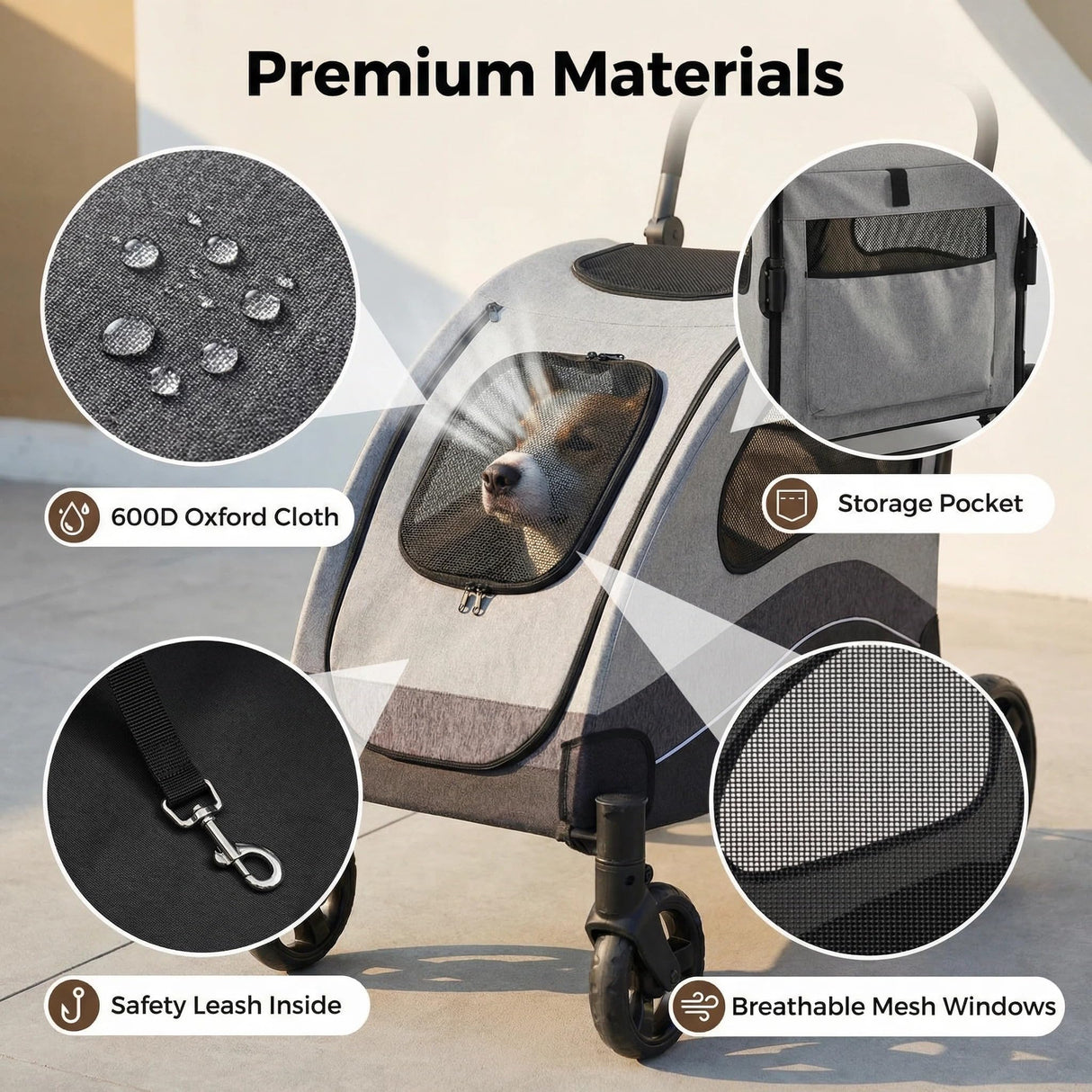 Heavy Duty Dog Stroller for Large Dogs Up to 135 Lbs, Dual Entry Pet Wagon with All Terrain Wheels, One-Foot Brake, Easy Fold, Breathable Mesh, Adjustable & Removable Handle for Senior Pets - Black