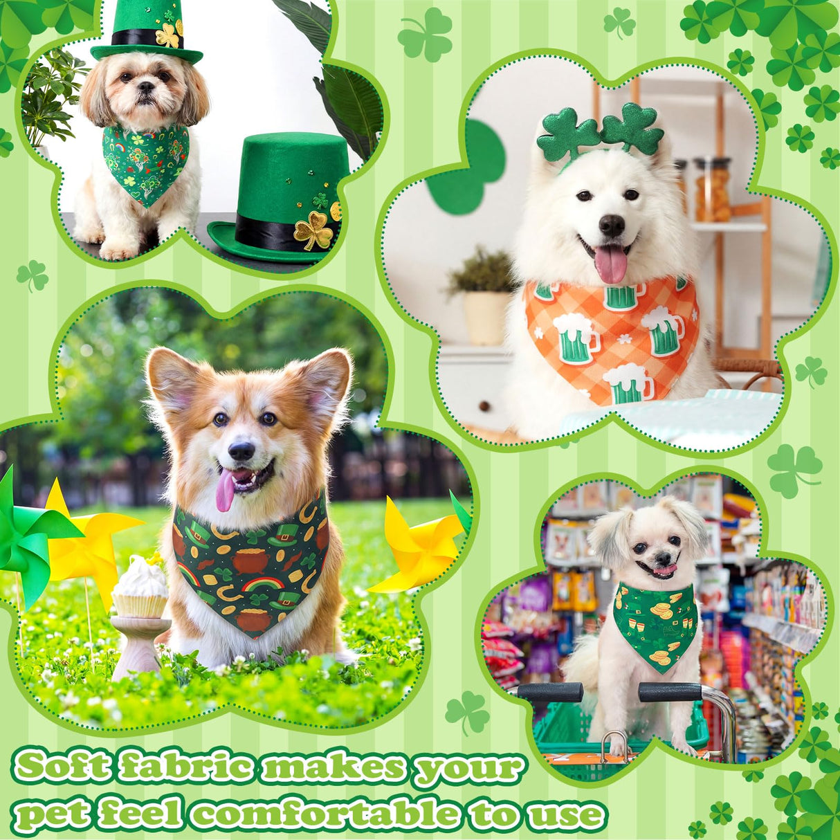 Cuffbow 200 Pcs St. Patrick's Day Dog Bandanas Bulk with Sayings Dog Bandanas Triangle Scarf Puppy Bibs Pet Costume Adjustable Cat Outfit Washable Bibs Kerchief for Small Medium Pet