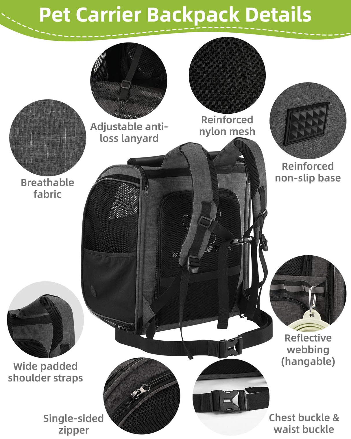 Expandable Cat Carrier Backpacks with Breathable Mesh, Pet Carrier Backpack for Cats Small Dogs Puppies Up to 20 Lbs, Dog Carrier Backpack Great for Travel/Hiking/Camping/Outdoor-Grey with Orange