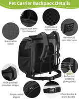 Expandable Cat Carrier Backpacks with Breathable Mesh, Pet Carrier Backpack for Cats Small Dogs Puppies Up to 20 Lbs, Dog Carrier Backpack Great for Travel/Hiking/Camping/Outdoor-Grey with Orange