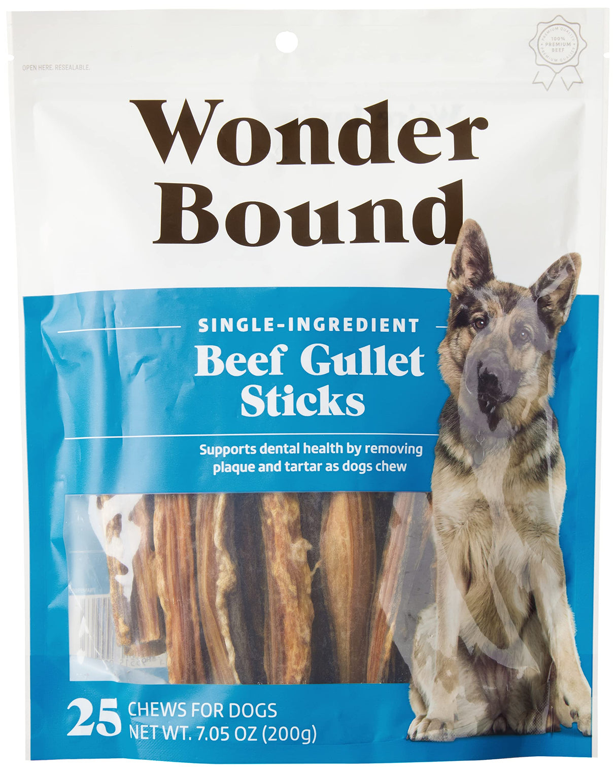 Wonder Bound Beef Gullet Sticks Dog Treats, 5-6 Inch, Pack of 25, Highly Digestible, Minimally Processed, 7.05 Ounce, 25 Count (Pack of 1)