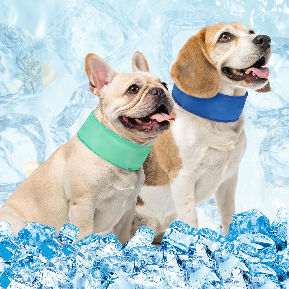 BEAUTYZOO Dog Cooling Bandana, 2-Pack Instant Chill Ice Neck Cooler Wrap for Outdoor Summer, Adjustable Reusable Pet Scarf Lasts 2 Hours, Heat Relief Prevent Sunstroke for Small Dogs 9"-14" Blue