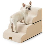 COZY KISS Detachable Curved Wide Dog Stairs 19.7" H, 4 Step Small Dog Step for Puppy or Older Cat, Ramp for Bed, Sofa, Couch or Chair, Ladder with High Density Foam, 17.7x28.3x19.7 inch, Beige