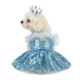 Littledropet Dog Snow Queen Princess Costume with Crown,Luxury Sequin Pet Birthday Party Princess Halloween Dress Up Cosplay Outfits for Small Medium Dogs Girls (Blue, S(Chest 14.5"|3-5Lbs))