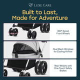 LUXE CARES 4 Wheel Foldable Pet Stroller - Lightweight Dogs and Cats Stroller Upto 50lbs with Mesh Canopy, Storage Basket and Cup Holder, Durable for Walks and Outings (Medium)