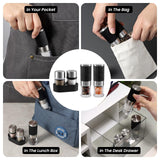 Mini Salt and Pepper Grinder set with 2 Small Salt and Pepper Shakers Portable Cute Tiny Spice Grinder Pepper Mill Salt Grinder for Travel, Work, Camping, Party, School, Lunch Box